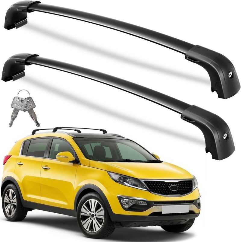 wonderdriver Lockable Roof Rack Cross Bars 220lbs Compatible with Kia Sportage 2010 2011 2012 2013 2014 2015,Heavy Duty Aluminum Roof Rails Crossbars Black Rooftop Luggage - Image 1